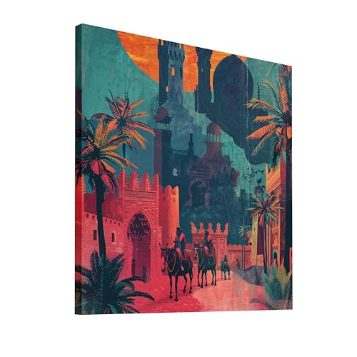 Image of Royal Desert City Stretched Canvas Wall Art Painting for Living Room | Vintage Arabian Landscape Artwork Painting with | Ethnic Decorative Wall Decor for Home & Office
