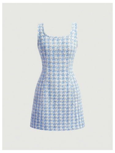 Image of Floerns Women's Plaid Tweed Sleeveless Square Neck Elegant Work Mini Dress