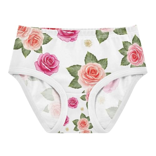 Peach Roses Green Leaves White Toddler Underwear Girls, Cotton Underwear Girls, 2T–8 Years