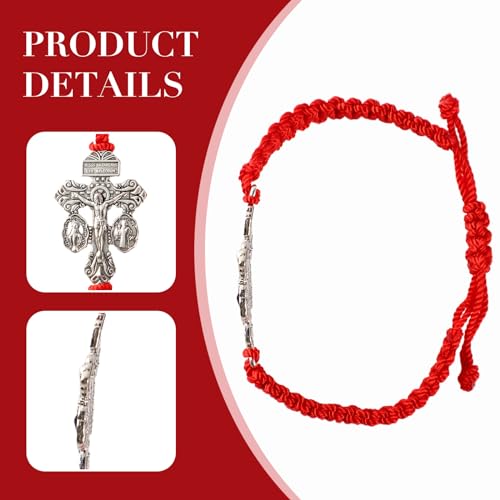 Pardon Crucifix Religious Bracelet for Women Men,St Benedict Bracelet,Milagrosa Medal Bracelets,La Cruz Del Perdon Catolica,Crucifijo Del Perdon,Crucifijos Catolicos,Medalla De San Benito Bracelets(Red)3