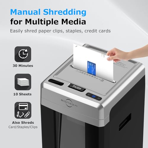 Image of BONSEN 300-Sheet Auto Feed Paper Shredder, P-5 High Security Heavy Duty Shredders for Office Use, 60 Minutes Non-Stop Micro Cut Shredding, 8.1-Gal Pullout Bin, 58dB Quiet Large Paper Shredder (S9221)