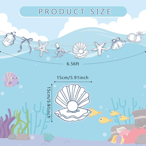 Image of Oudain 2 Pack Seashells and Wedding Bells Garland 6.56 ft Blue Bow Starfish Ring Coastal Beach Bachelorette Paper Hanging Banner Last Toast on the Coast for Bridal Shower Bachelorette Weekend Decor