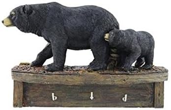 Black Bear Family Cub Keyholder Rack Hook Sculpture, Wall Mounted, 8-inch