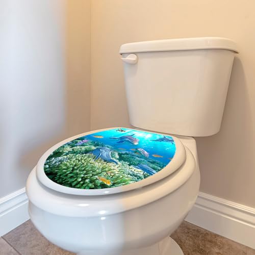 Toilettenaufkleber Toilettensitz Deckel Selbstklebend Wasserdichte PVC Badezimmer WC-Sitz Aufkleber Kreative Unterwasserwelt Stickers Oval Form Größe 35 * 40cm