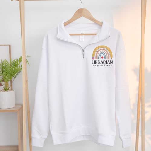 Chillever Personalized Embroidery Teacher Quarter Zip Sweatshirt, Custom Teacher Name Zip Sweaters, Back to School Gifts 6