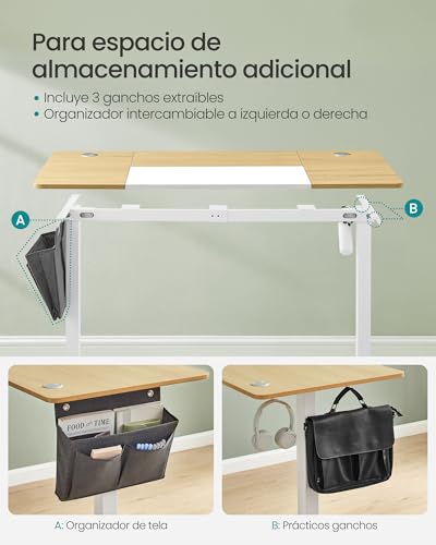 Miniatura 7 de Songmics Escritorio Eléctrico, Regulable En Altura, 160 X 70 Cm, Regulación Continua, 4 Alturas De Memoria, Puerto Usb-C, Roble Natural Y Blanco Mate Lsd026n01