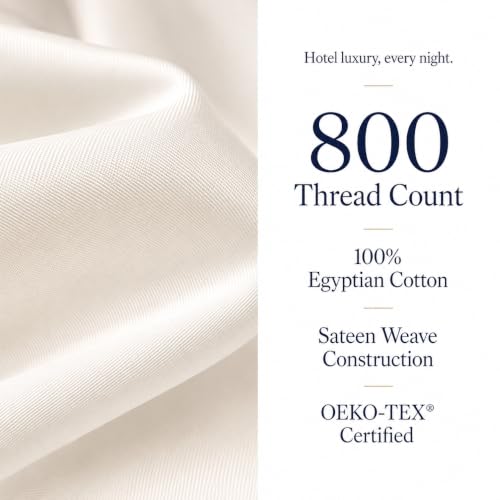 Image of Egyptian Cotton Sheets Queen Size Bed Set, 800TC Bed Sheets - Coconut Milk | 15 inch Deep Pocket Hotel Luxury Queen Size Sheets Set, OEKO-TEX Certified Soft Sateen Weave, Breathable & Cooling Sheets Queen