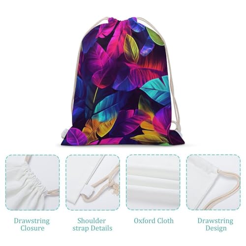 Neon Colors Tropical Leaves Drawstring Backpack Canvas String Bag Lightweight Sports Gym Bag for Men Women4