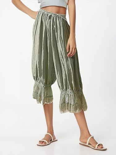 Image of Women Lace Long Bloomers Pants Elastic Waist Y2k Ruffle Pettipants Slip Cute Pantaloons Pumpkin Pants