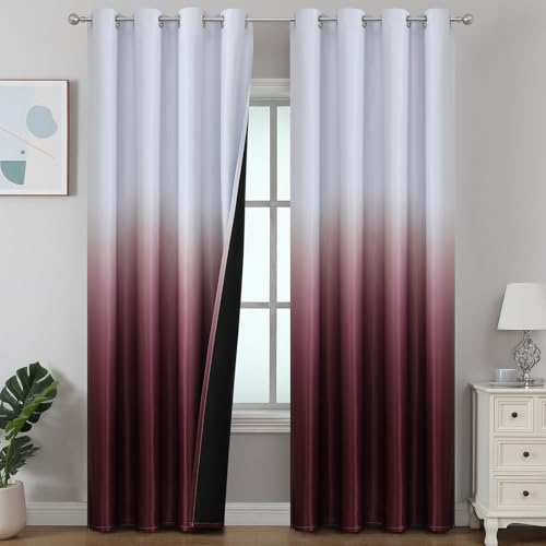 Ombre Burgundy Red and Greyish White Blackout Living Room Curtains 52Wx84L by Estelar Textiler - Used condition - US$39.95