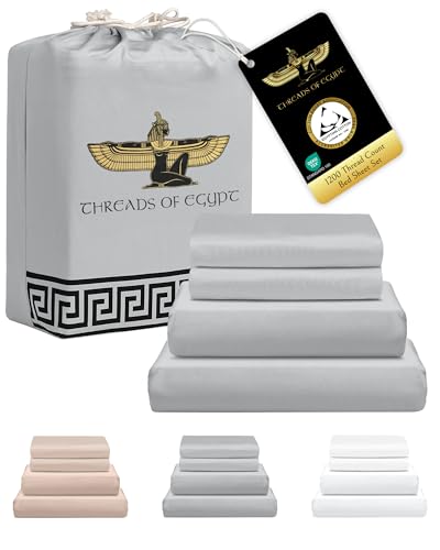 THREADS OF EGYPT 100% Egyptian Cotton Sheets King Size | 1200 Thread Count | CEA Gold Seal Certified | Ultra Soft | Cooling for Hot Sleepers | 18