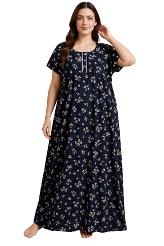 Image of Bahumaan Pure Cotton Nighty for Woman | Floral Gown for Women Nightwear with Pocket | Cotton Nighty for Women Stylish | Maxi for Women Cotton