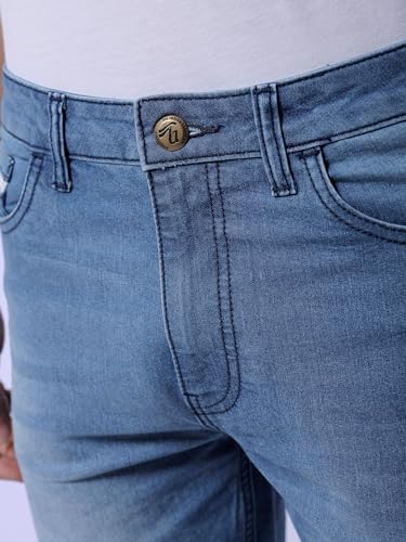 Image of The Indian Garage Co Men Slim Fit Solid Mid-Rise Denim Shorts