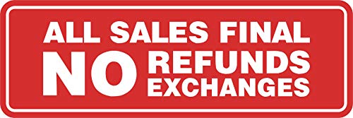 Signs ByLITA Standard All Sales Final No Refunds No Exchanges Sign (Red) - Small 1 Pack
