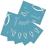 Oblique Unique® 6 Einladungskarten zur Taufe Kommunion Konfirmation Geburtstag Party Feier - mit christlichen Fisch Motiv - DIN A6
