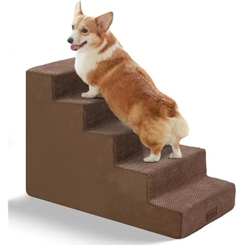 GGIB Dog Stairs for Small Dogs Cats Non-Slip Dog Steps for High Bed Pet Stairs for Sofa Couch Dog Ramp Pet Steps with Removable Washable Cover, Brown, 22" H, 5-Step Cover