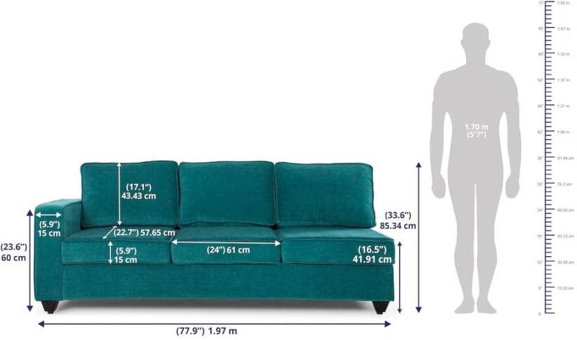Image of Wakefit Sofa Set | 3 Year Warranty | Sofa 3 Seater, 3 Seater Sofa for Living Room, Wooden Sofa Set, 3 Seater + Right Aligned, Sofa for Living Room - Napper(Malphino : Malibu Green)