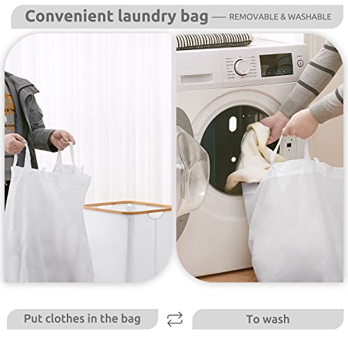 100L Large Laundry Hamper With Lid And Liner Bag, 27.6" Tall Laundry Basket With Handle, Waterproof And Collapsible Cloth Hamper For Bedroom And Bathroom, White #TOP3