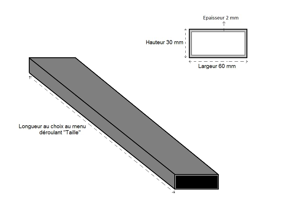 LeMétal – Tube rectangle acier galvanisé 60x30x2 mm (160 cms) - Longueur au choix de 50 à 300 cms