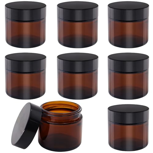 TOKSEO - TOKSEO 8 Pièces Verre Ambré Boîte Vide, 60 ml Pots de Pommade Pots de Crème à Remplir, Pot en Verre Brun avec Couvercle et Liner Ppour Crèmes Cosmétiques Lotions Huiles Essentielles