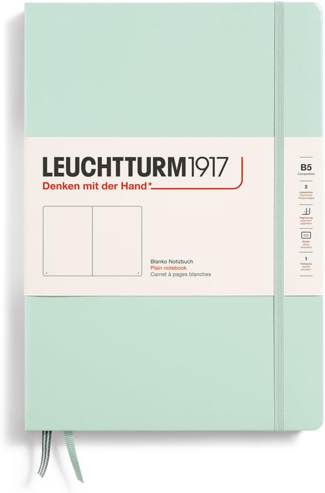LEUCHTTURM1917 - Notebook Hardcover Composition B5-219 Numbered Pages for Writing and Journaling (Mint Green, Plain)