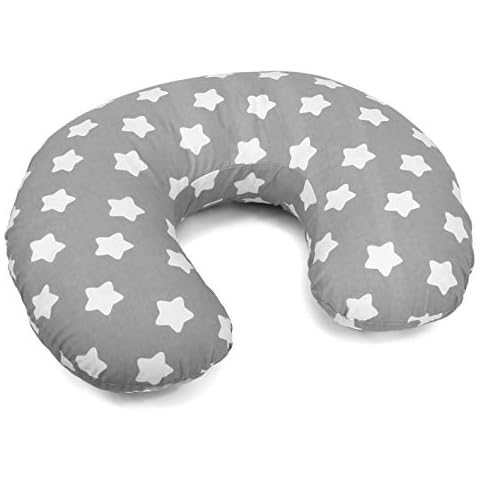 Cover for Feeding Pillow MATERN​ITY Pregnancy Baby Breastfeeding - ONLY Cover (Big White Stars on Grey) Cover