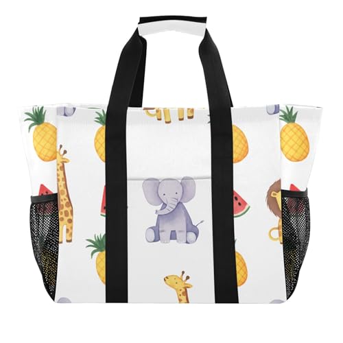 Sac de plage imperméable grand format avec poches motif girafe aquarelle