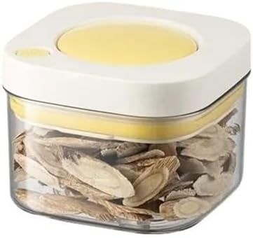 Press Type Vacuum Storage Containers Kitchen Storage Box Coffee Beans Grains Organizers Food Storage Container Rice Dispenser(Yellow,380ML)