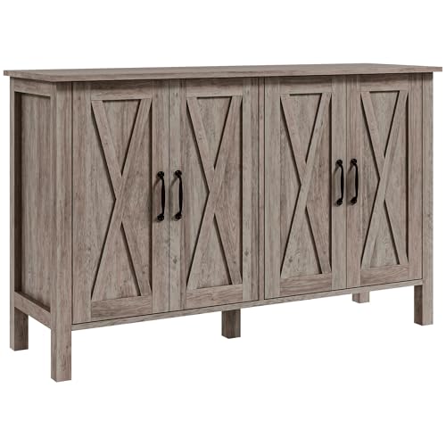 HOMCOM Mobile Cucina Basso stile Rustico con 2 Ripiani Portaoggetti Regolabili, Credenza Buffet per TV fino a 55 Pollici con 4 Porte in Legno, 120x37x75 cm, Grigio