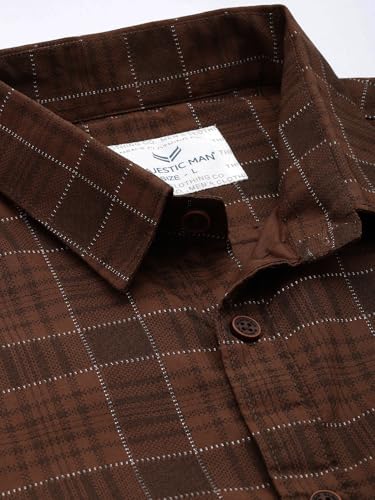 Image of Majestic Man Men Comfort Slim Fit Pure Cotton Tartan Checked Casual Shirt