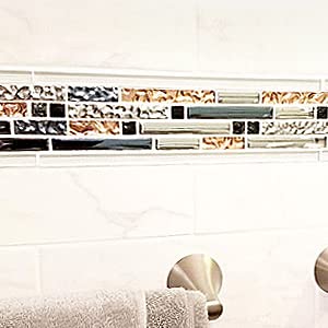 Blujellyfish Mosaic Tiles Crystal Glass Tile Rose Gold Interlocking Chrome Silver Black Ink Blue Mosaic Bath Kitchen Fireplace Decor Tstgt107 (Sample Size 4X12 Inches) #TOP7