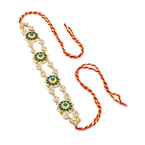 Gold-Plated Borla Style Matha Patti with Multi-Colour Stones