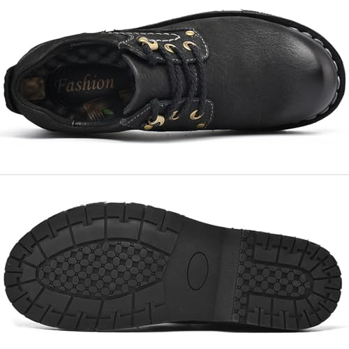 Men's Genuine Leather Lace-up Casual Oxfords,Fashion Round Toe Slip-on Business Dress Loafers,Comfortable Non-Slip Formal Work Shoes2