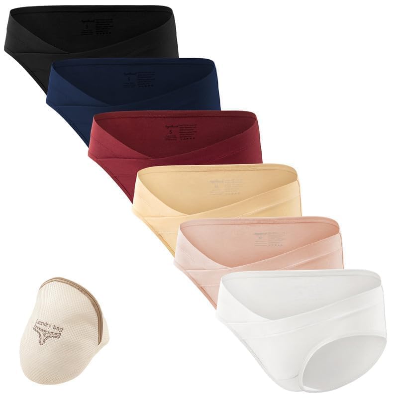 Angelhood 6 Pack Womens Cotton Maternity Underwear,Healthy Maternity Pregnancy Panties Postpartum Mother Under Bump Underwear