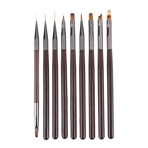 SanKristo Ensemble de 9 Pièces Pinceaux Nail Art, Professionnels Kit Pinceau Nail Art Ongles, Stylos Pinceau Plat Liner Français pour DIY, Professionnel Kit...