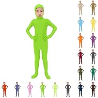 Boys Girls Halloween Full Bodysuit Open Face Body Spandex Zentai Suit Kids Cute Plain Funny (B-Orange, 10-14 Years)