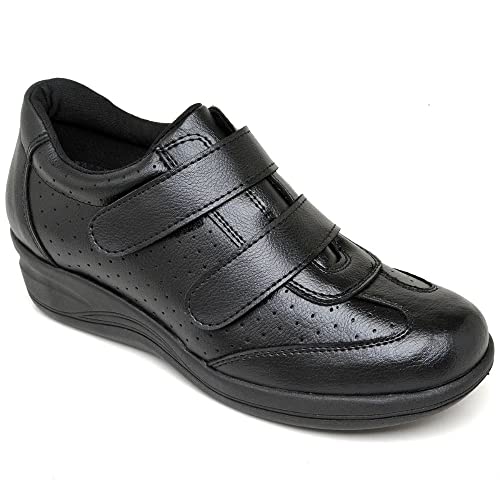Sapato Ortopédico Feminino Anti Stress Conforto Tênis Mocassim Velcro Macio Confortável (34, Preto)