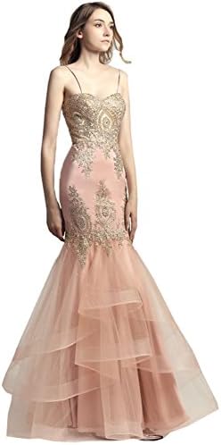 Sarahbridal Women's Formal Long Prom Dresses Spaghetti Straps Rhinestone Evening Maxi Gowns Blush US4
