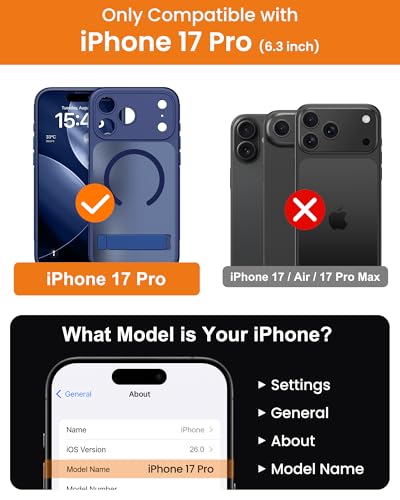 Image of Vihibii for iPhone 17 Pro Case with Stand & Camera Control, [Compatible with Magsafe], Full-Cover Lens Protection & Military Grade Protection, Translucent Slim Non-Slip Phone Cover, 6.3 inch 2025, Blue