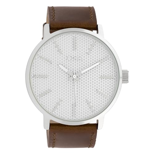 Preisvergleich Produktbild Oozoo Herrenuhr mit Lederband 48 MM Silberfarben / Dunkelbraun C10035