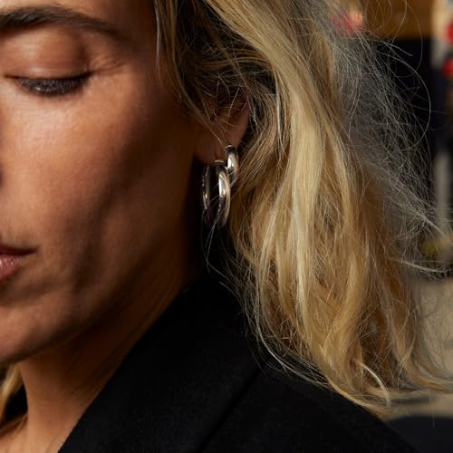 YOUNGYUE 5mm Wide 925 Sterling Silver Hoop Earrings Hypoallergenic 14K Real Gold Plated Lightweight Big Hoop Earring for Women Oversize Large Silver Hoops Earring for Women 30/40/50/60/70mm3