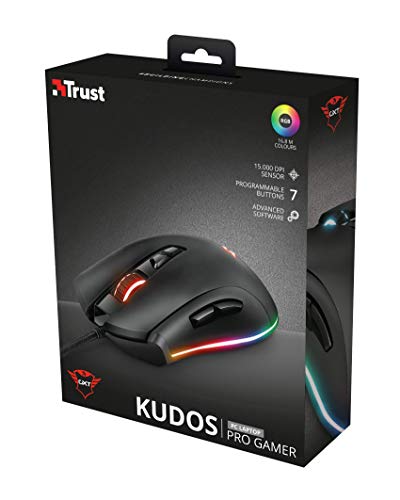 Mouse Gamer RGB TRUST GXT 900 Qudos Sensor Pixart PMW3360 15.000dpi Memória interna 7 botões program