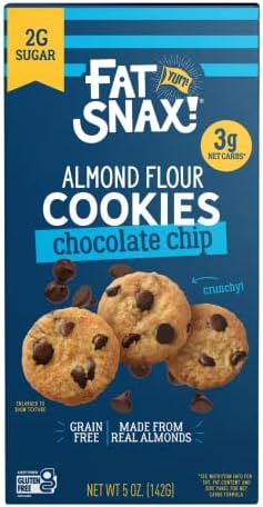Fat Snax Low-Carb Crunchy Mini Keto Cookies, Chocolate Chip, 5 Ounce, Almond Flour Cookies, Certified Gluten-Free, Low Sugar Snack, 3g Net Carbs, 13g Fat…