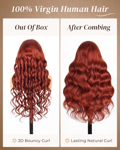 Image of Arabella Reddish Brown 5x6 Wear and Go Glueless Wigs Auburn Human Hair Pre Plucked Pre Cut Body Wave 230% Density Color Lace Front Wigs Human Hair for Black Women Bleached Knots 24 inch