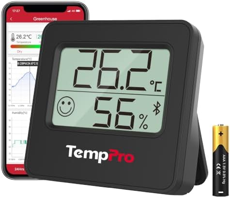 TempPro Bluetooth Thermo-Hygrometer Innen, Smartes Hygrometer mit App | Luftfeuchtigkeitsmessgerät Bluetooth bis 80 m, Komfortanzeige, ±0,5 °C, °C/°F, Magnet & Wand, -20–60 °C ( Ex