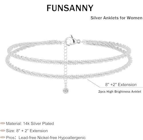 Stylish Waterproof Sterling Silver Anklets for Women – Adjustable 925 Silver Stackable Dainty Anklet Bracelet Set - Image 7