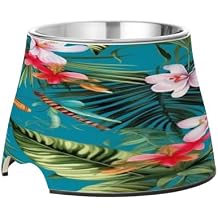 YETTASBIN Palm Flower Elevated Dog Bowls, Prevention of Vertebrae Disease Raised Dog & Cat Bowl Stand with Removable Stainless Steel Bowls, Non-Slip Spill-Proof Pet Food & Water Bowl Dish