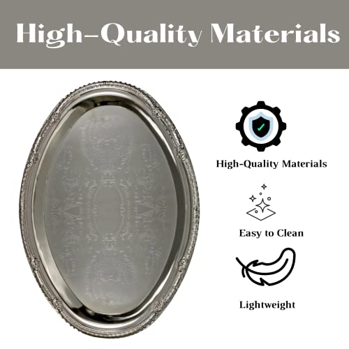 Lsm Etched Nickel Plated Metal Serving Tray Set Of 2 Rectangular & Oval Tray For Appetizer Charcuterie Food Dessert Platters Champagne & Drinks Home Wedding Birthday Party Tray Bundle With Oggeto #TOP2