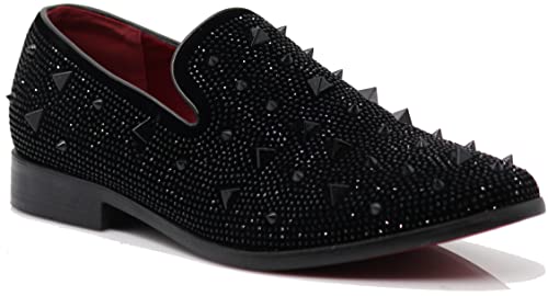 Image of SPK24 Men Vintage Spikes Sparkle Formal Tuxedo Stage Fashion Slip On Loafer Dress Shoes