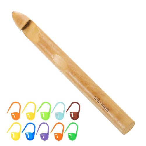 Ganchillo de 20 mm de madera para hilo grueso y 10 marcadores de punto uxcell